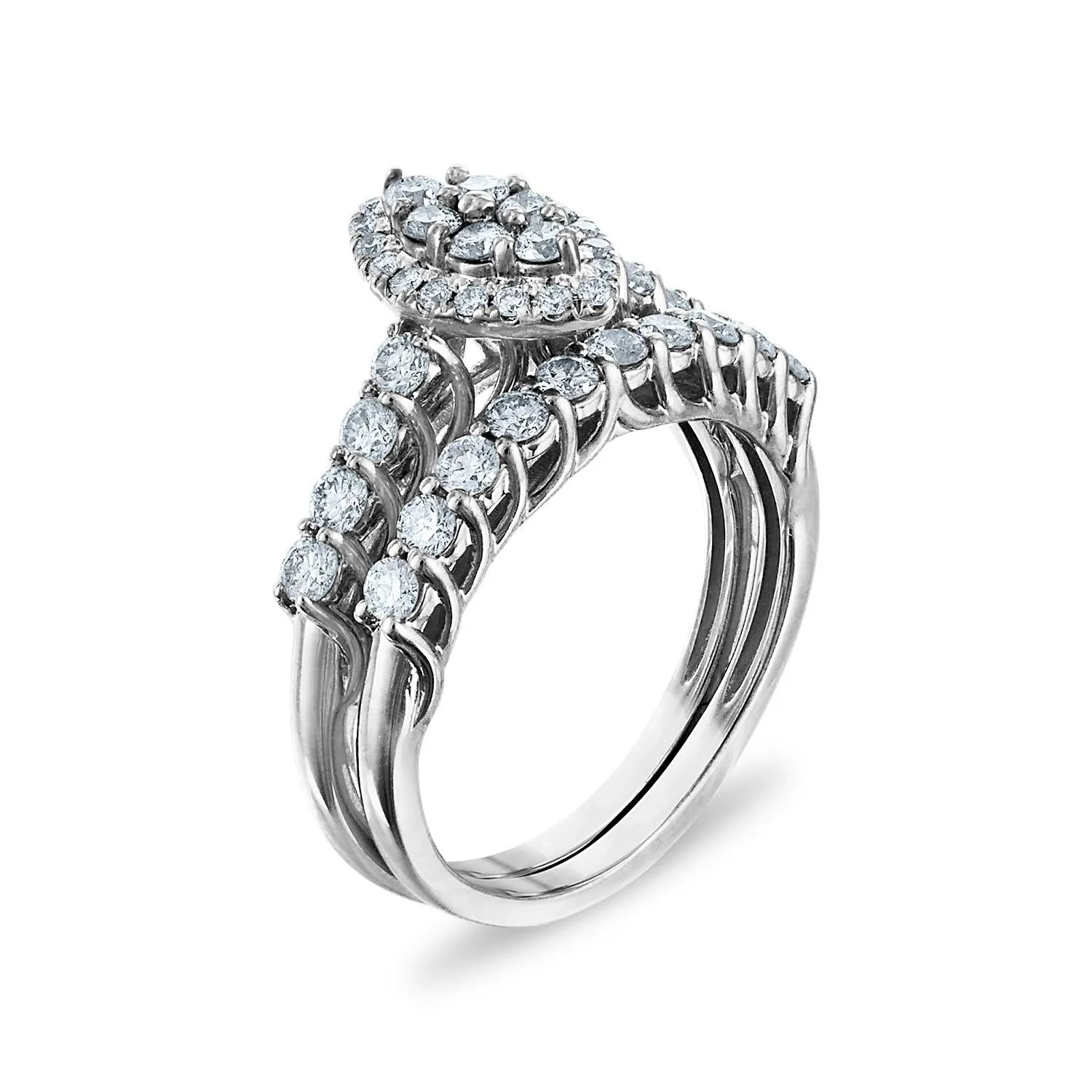 1 CTW Diamond Cluster Bridal Set Ring in 10KT White Gold