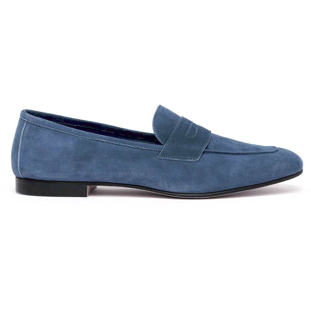 16-100-BLU TASCA Italian Sueded Kid Loafer Blue