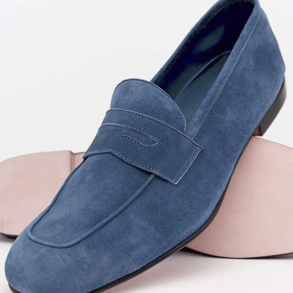 16-100-BLU TASCA Italian Sueded Kid Loafer Blue