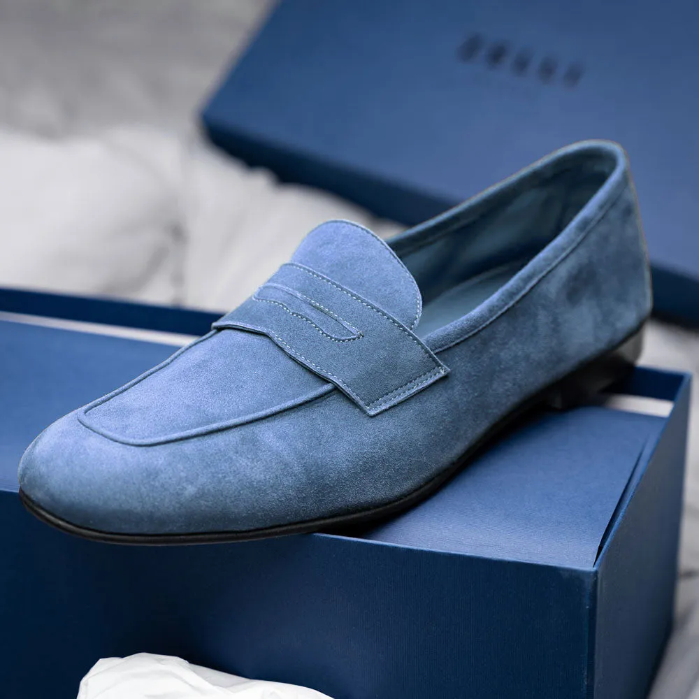 16-100-BLU TASCA Italian Sueded Kid Loafer Blue