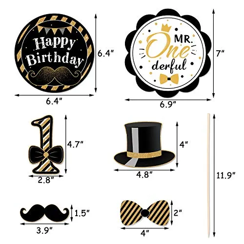 24Pack Mr Onederful Centerpiece Sticks Table Toppers Little Man First Birthday Party Decorations, Black and Gold Party Favor Table Decoration Mustache Party Decor