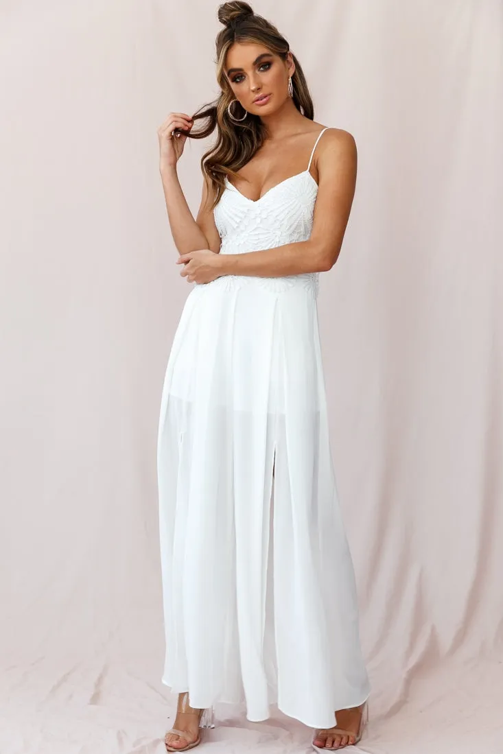 Ada Applique Embroidery Bust Wide Leg Jumpsuit White