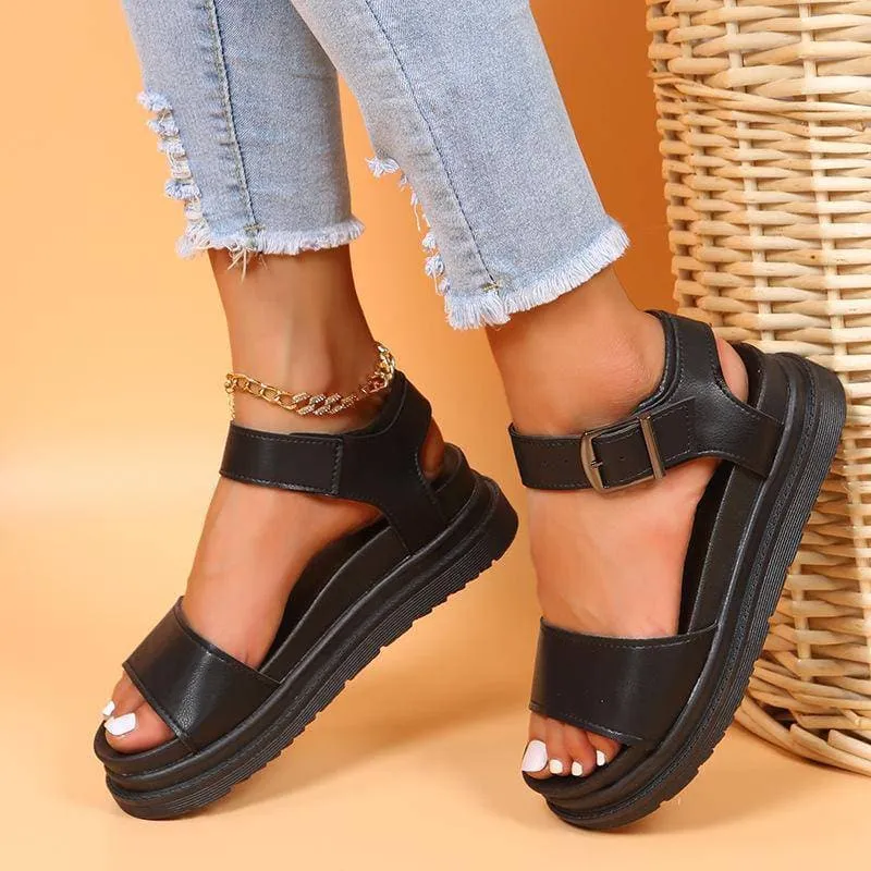 Adjusting Buckle Platform Sandals