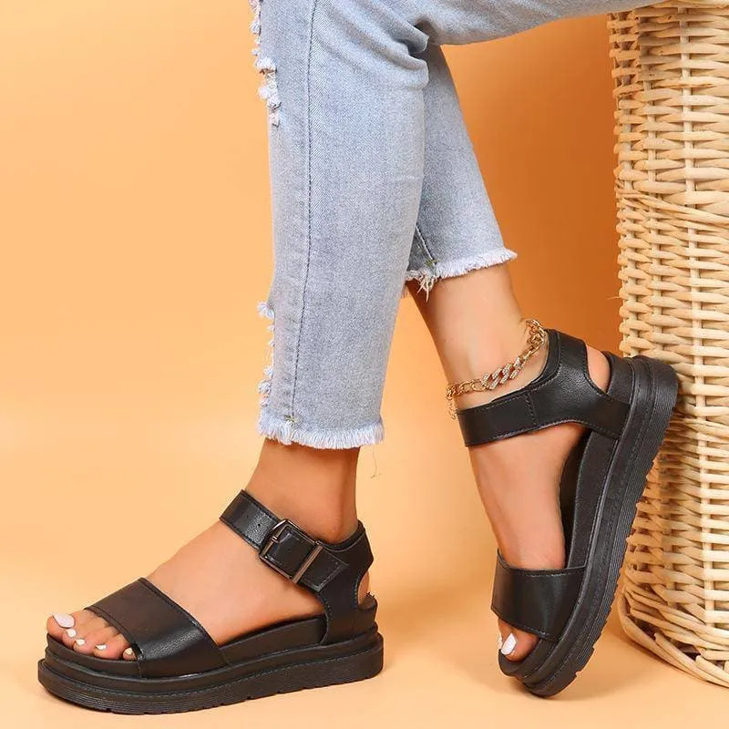 Adjusting Buckle Platform Sandals