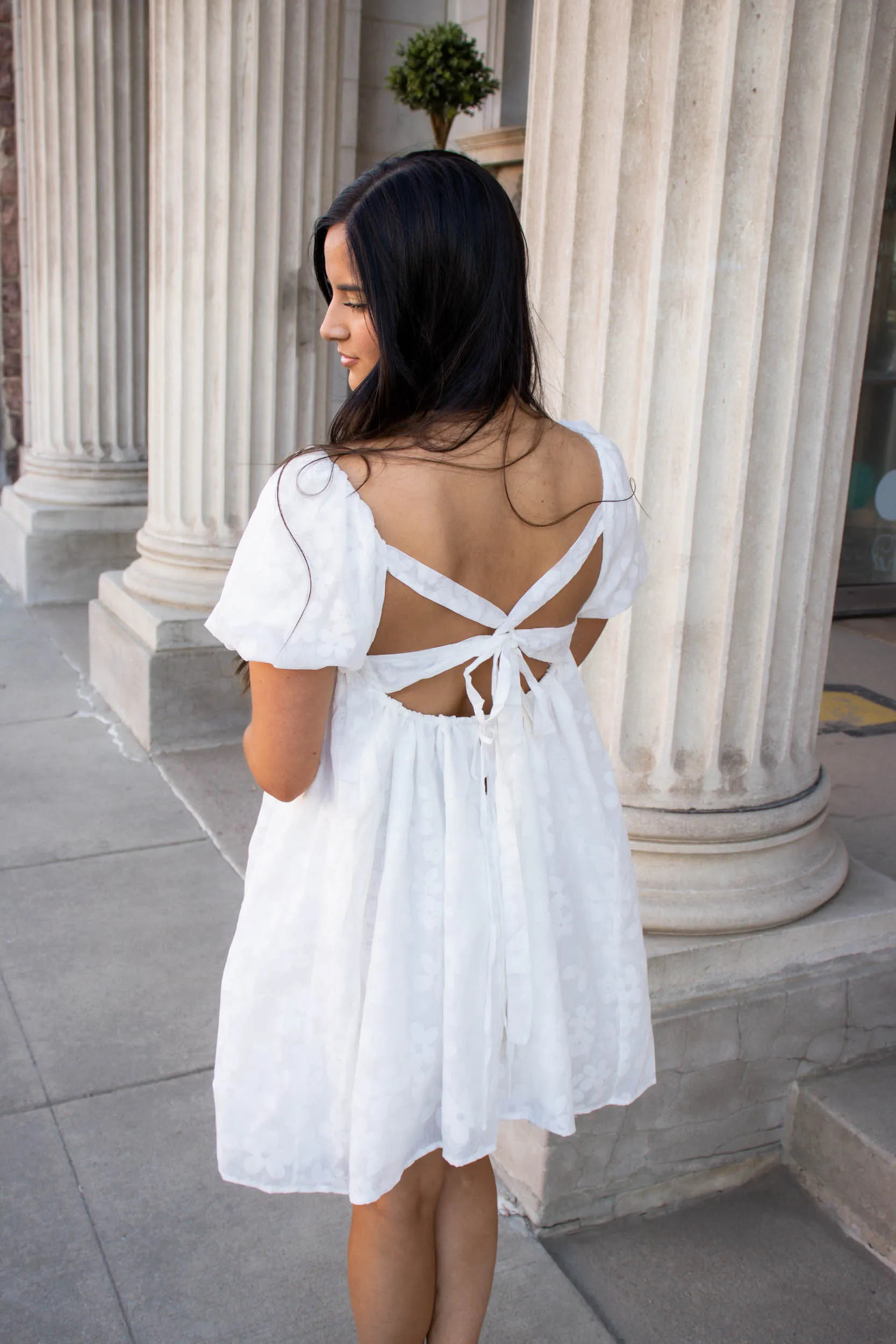 Allie Puff Sleeve Tie Back Dress | Ivory