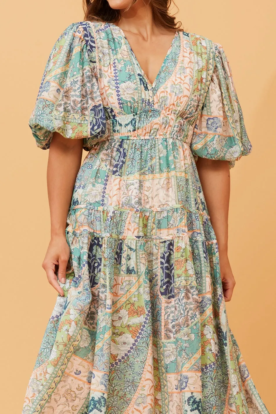 ANUSHKA PATCHWORK PRINT DRESS