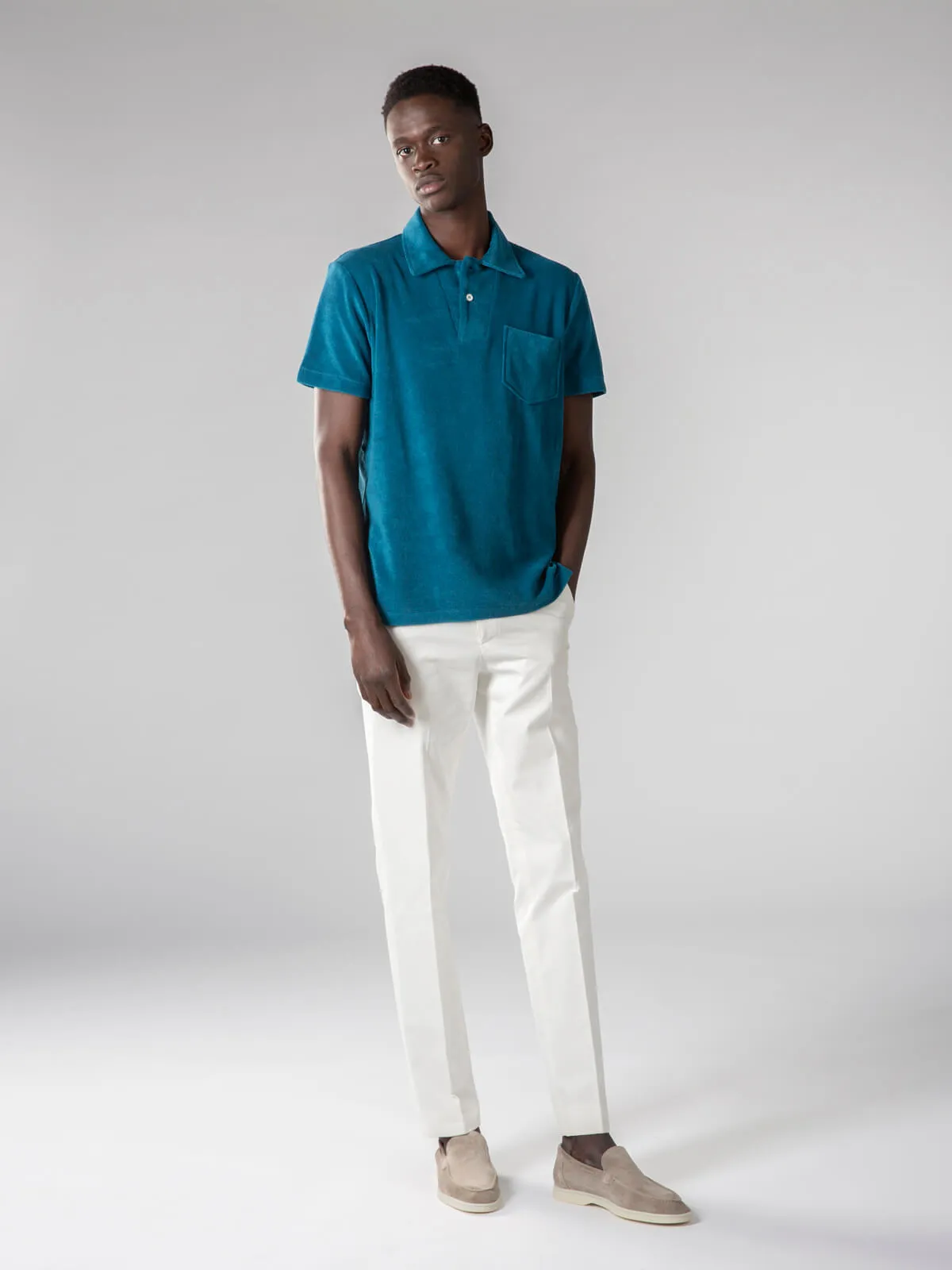 Aquamarine Terry Towelling Polo Shirt