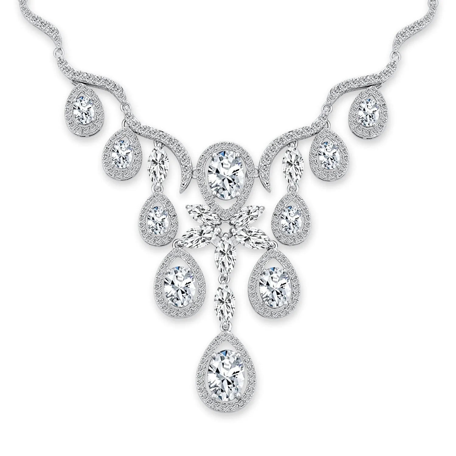 Art Deco Vintage Style Bridal Jewelry Set Statement Necklace & Earrings AAA CZ