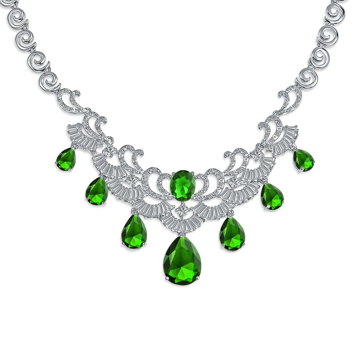 Art Deco Vintage Style Bridal Jewelry Set Statement Necklace & Earrings AAA CZ