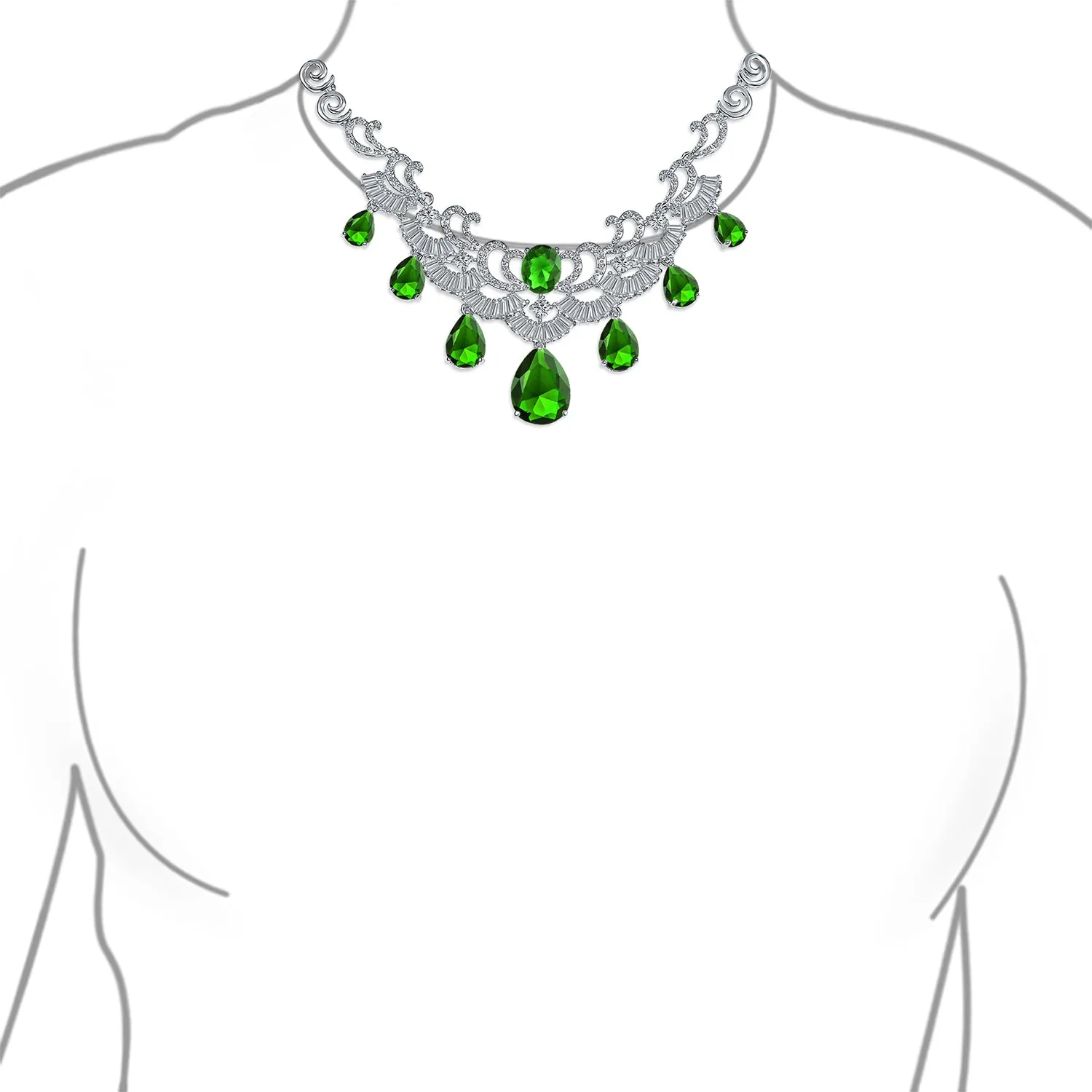 Art Deco Vintage Style Bridal Jewelry Set Statement Necklace & Earrings AAA CZ