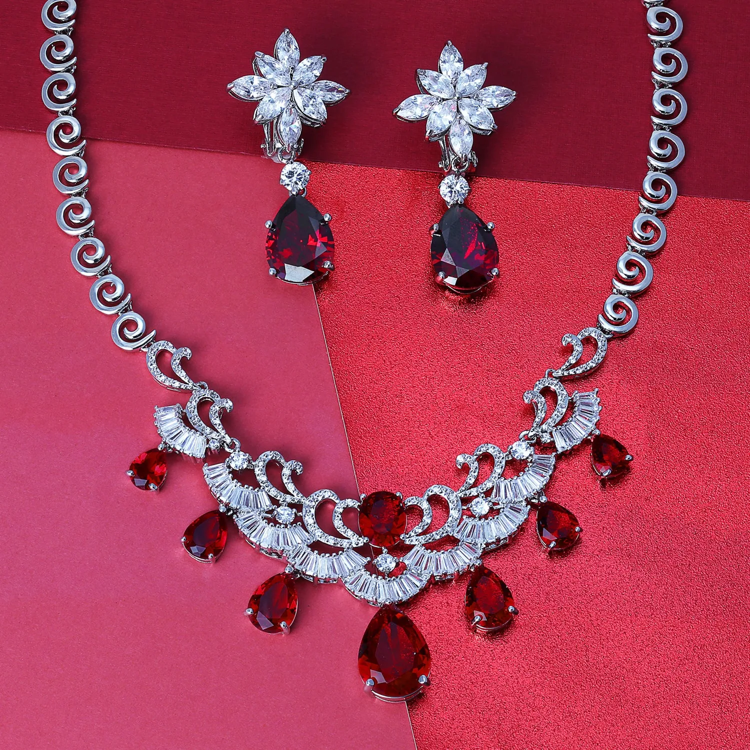 Art Deco Vintage Style Bridal Jewelry Set Statement Necklace & Earrings AAA CZ