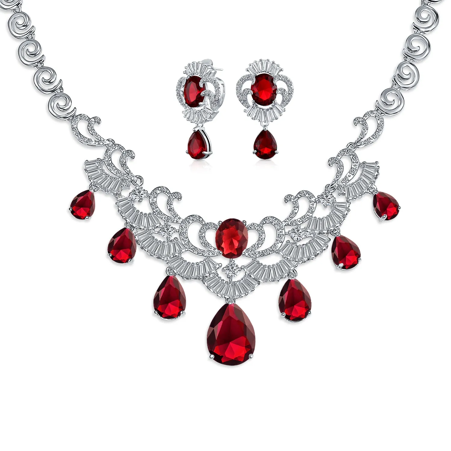 Art Deco Vintage Style Bridal Jewelry Set Statement Necklace & Earrings AAA CZ