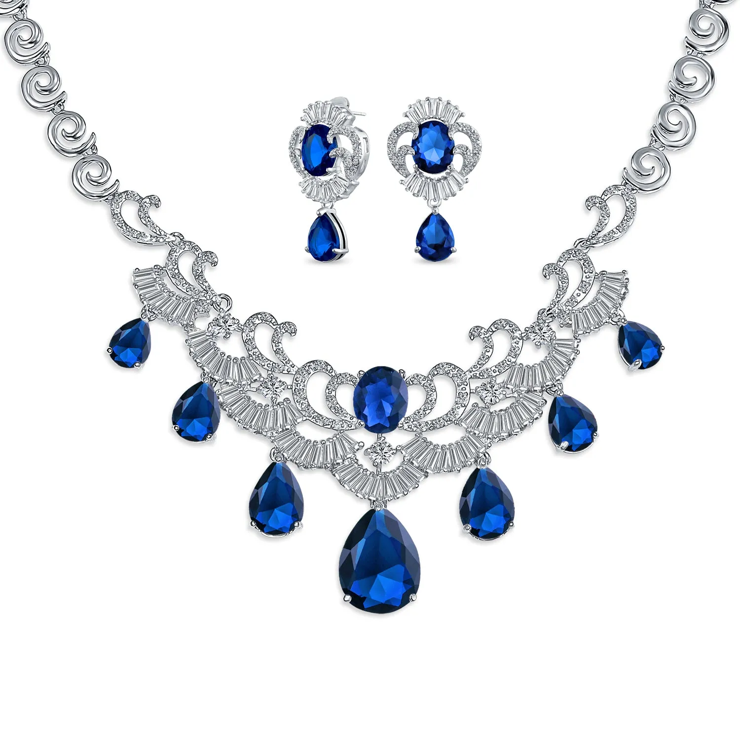 Art Deco Vintage Style Bridal Jewelry Set Statement Necklace & Earrings AAA CZ