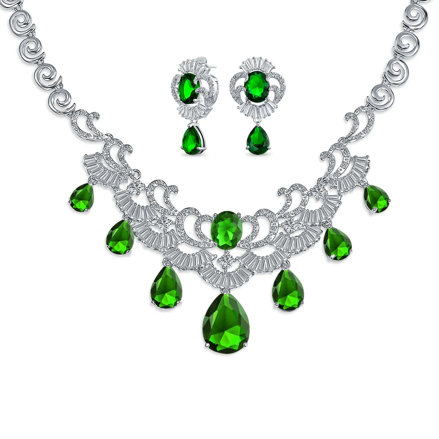 Art Deco Vintage Style Bridal Jewelry Set Statement Necklace & Earrings AAA CZ