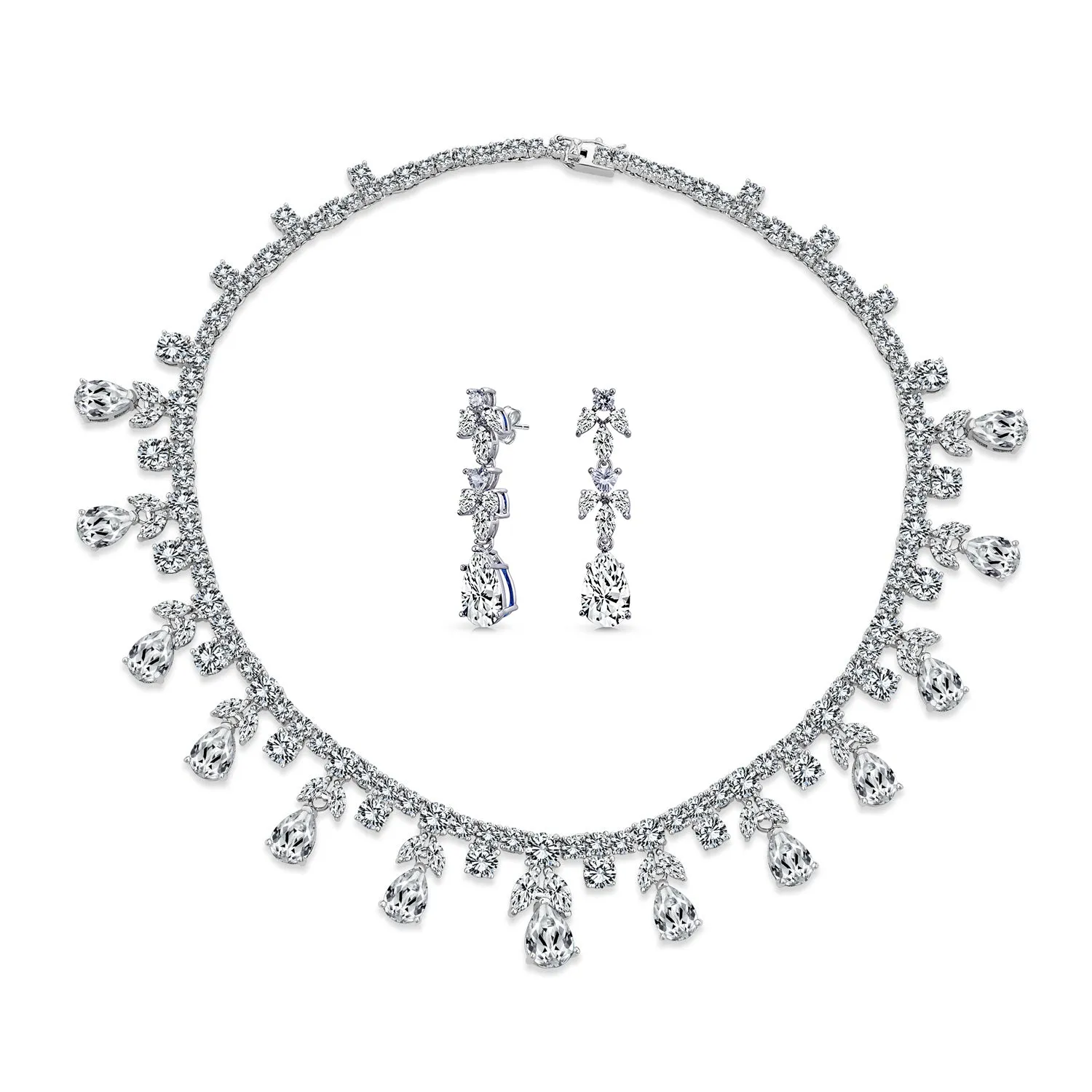 Art Deco Vintage Style Bridal Jewelry Set Statement Necklace & Earrings AAA CZ