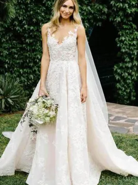 Bateau A-line Lace Cheap Long Wedding Dresses Online, Cheap Bridal Dresses, WD525