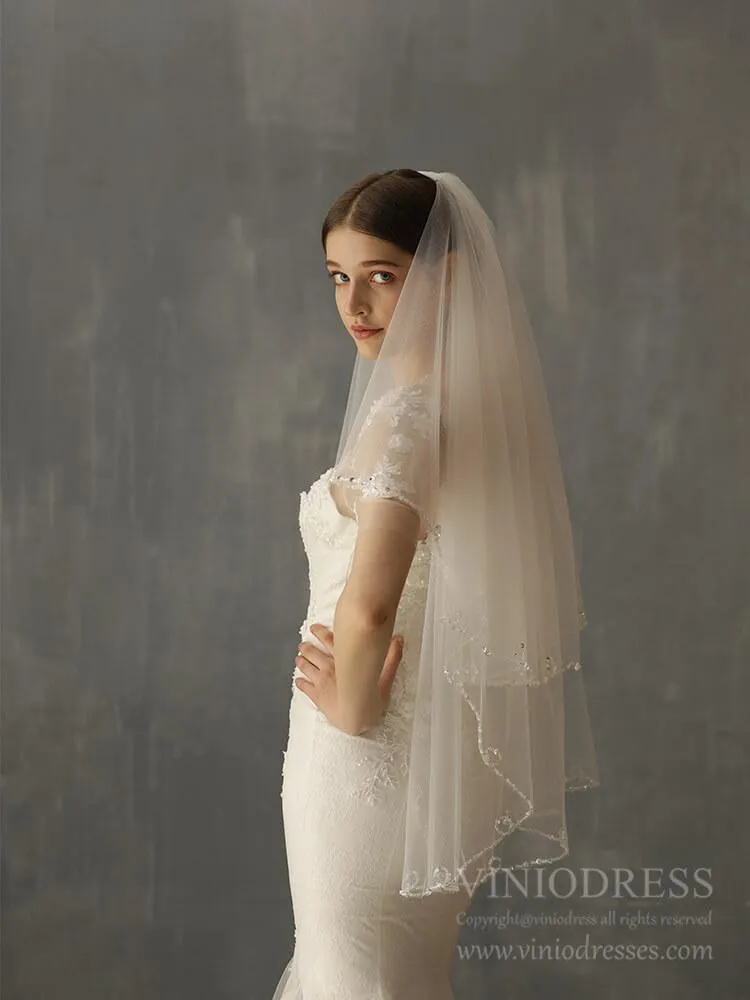 Beaded Short Blusher Veil Elegant Bridal Veils AC1244