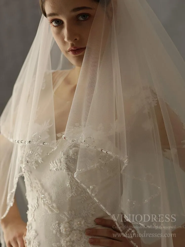 Beaded Short Blusher Veil Elegant Bridal Veils AC1244