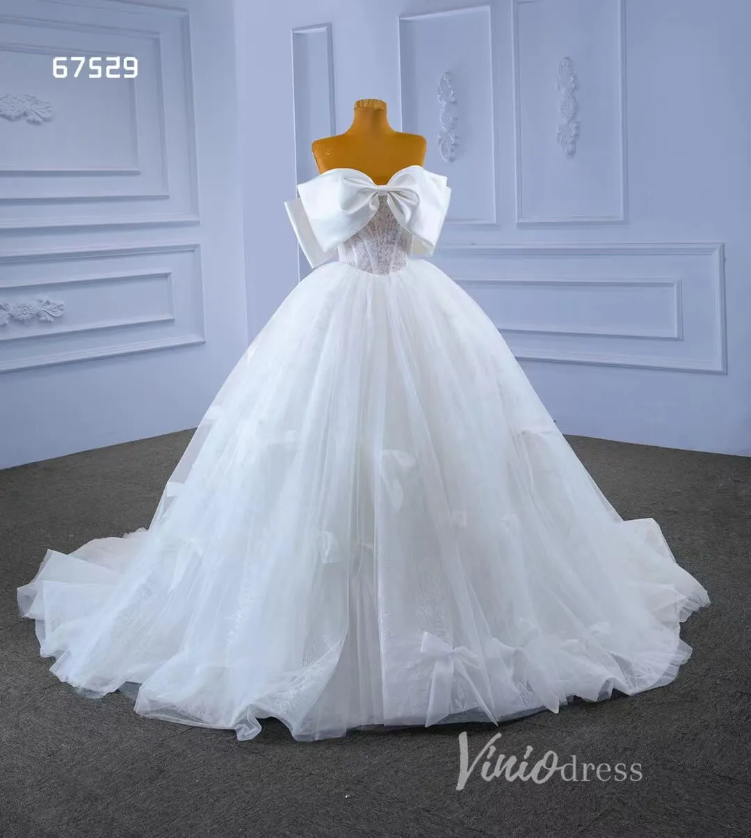 Big Bow tie Wedding Dresses Glittery White Ball Gown 67529