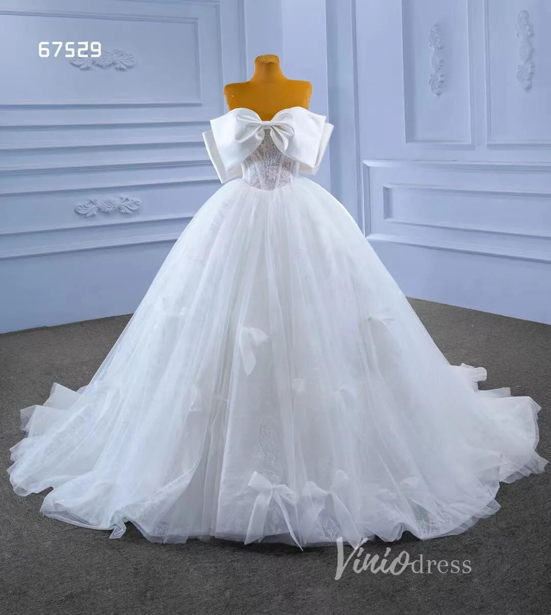 Big Bow tie Wedding Dresses Glittery White Ball Gown 67529