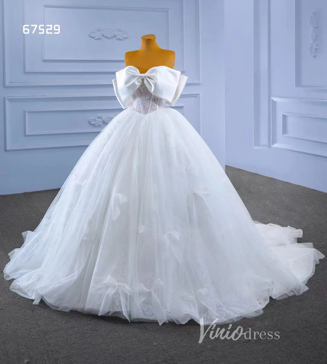 Big Bow tie Wedding Dresses Glittery White Ball Gown 67529