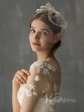 Birdcage Veils with Champagne Ribbon Bow Viniodress AC1003