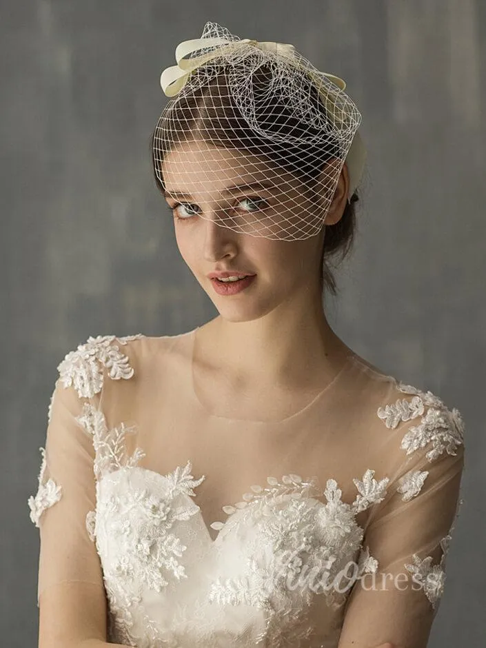 Birdcage Veils with Champagne Ribbon Bow Viniodress AC1003