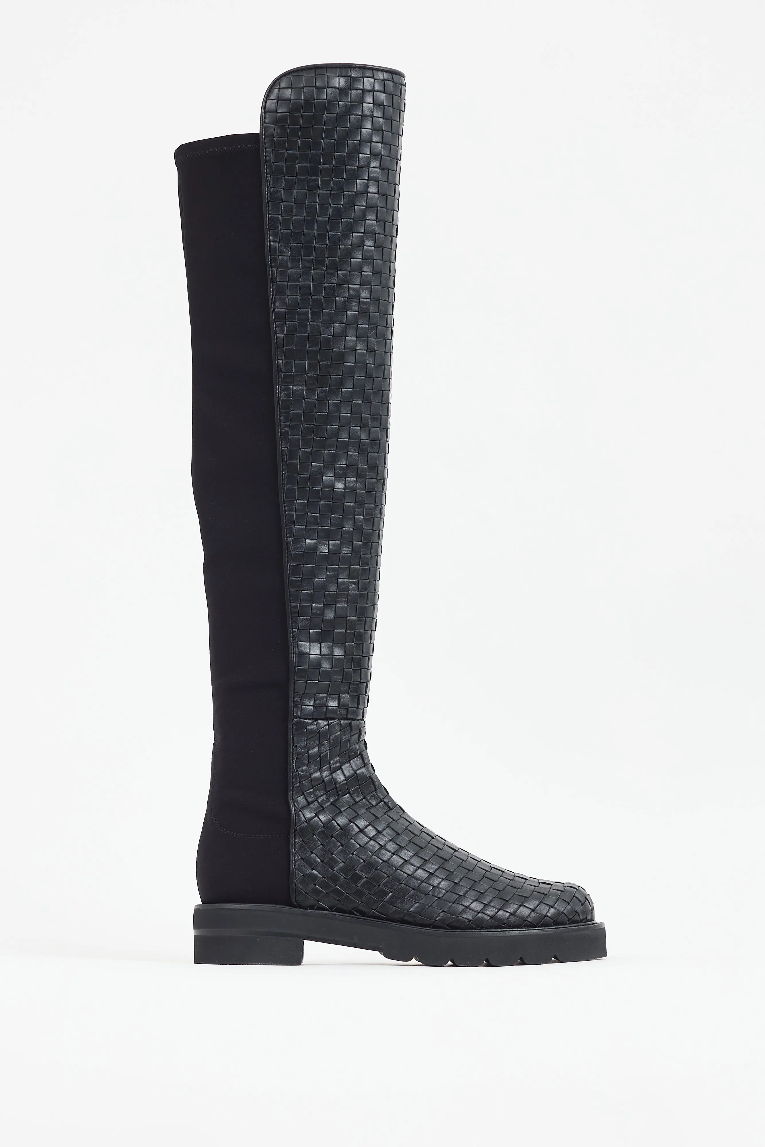 Black 5050 Woven Leather Knee High Boot