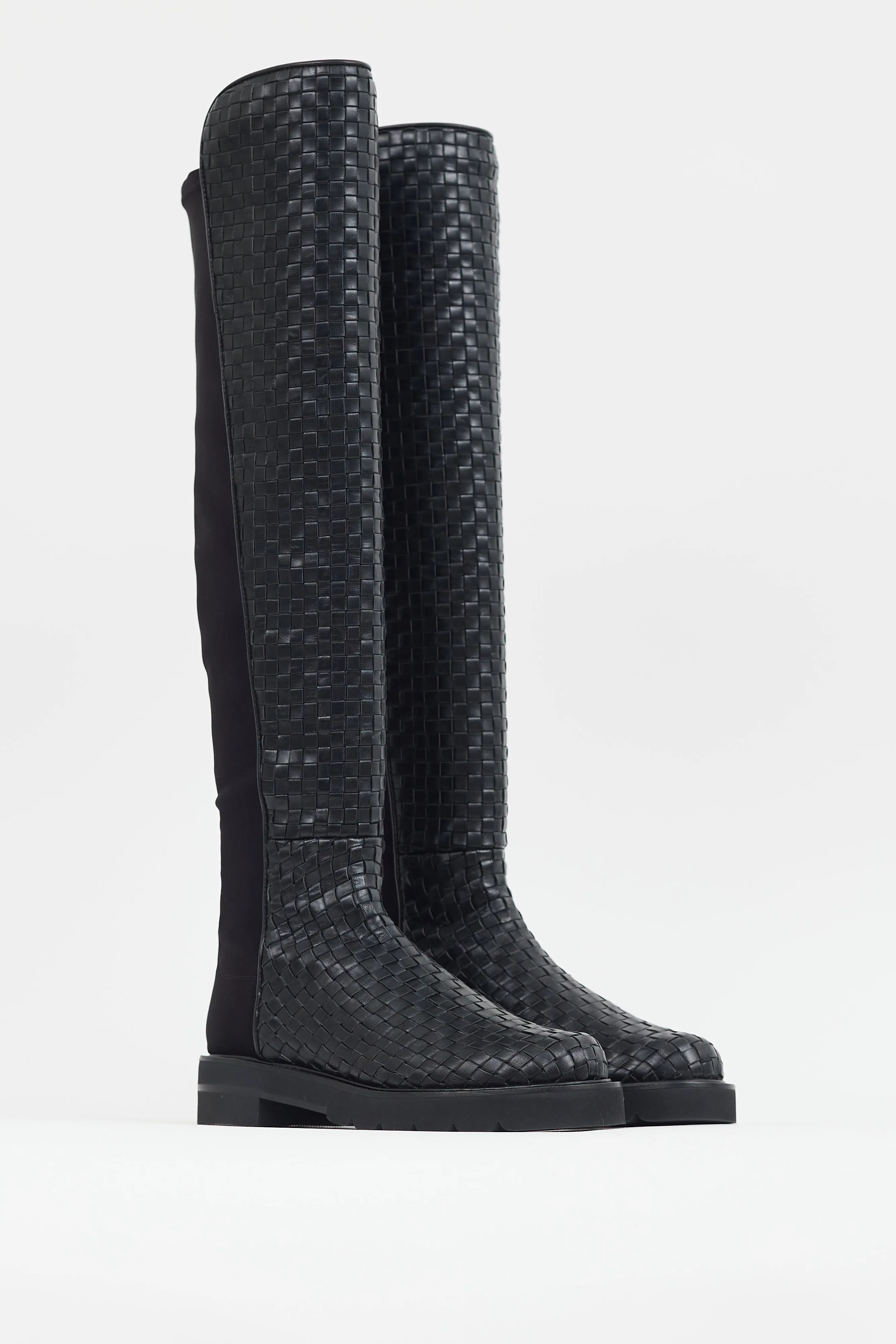 Black 5050 Woven Leather Knee High Boot