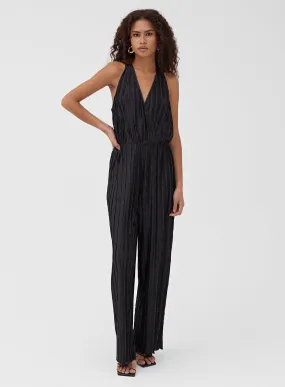 Black Halterneck Plisse Wide Leg Jumpsuit – Jenna