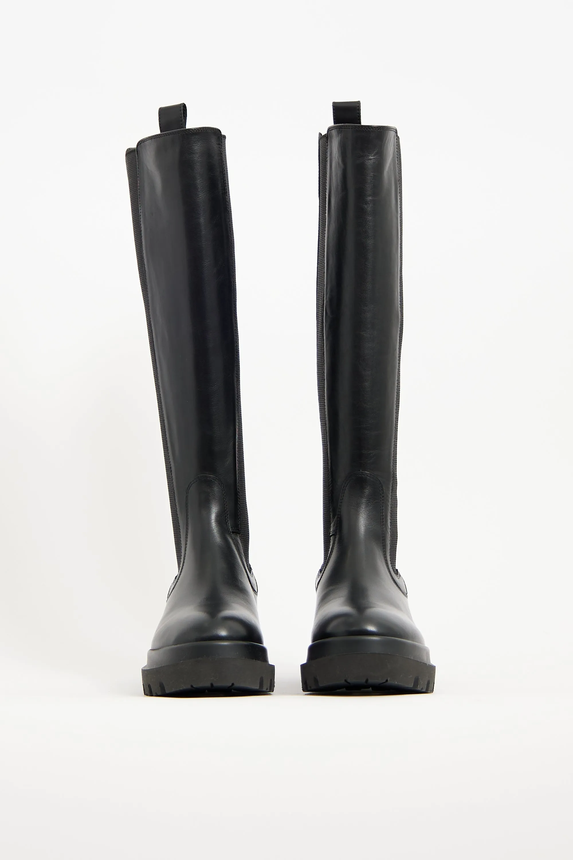 Black Leather Knee High Chelsea Boot