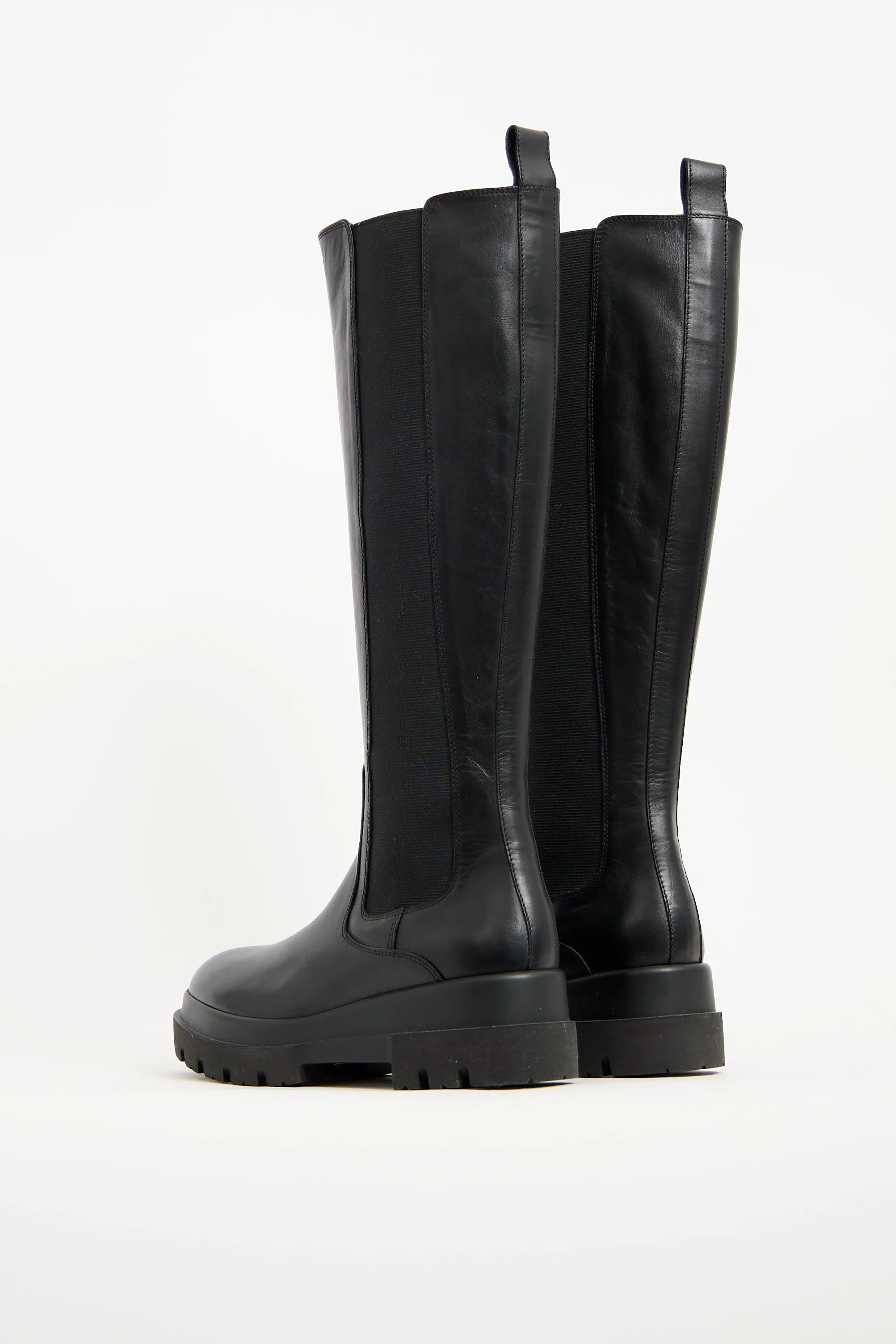 Black Leather Knee High Chelsea Boot