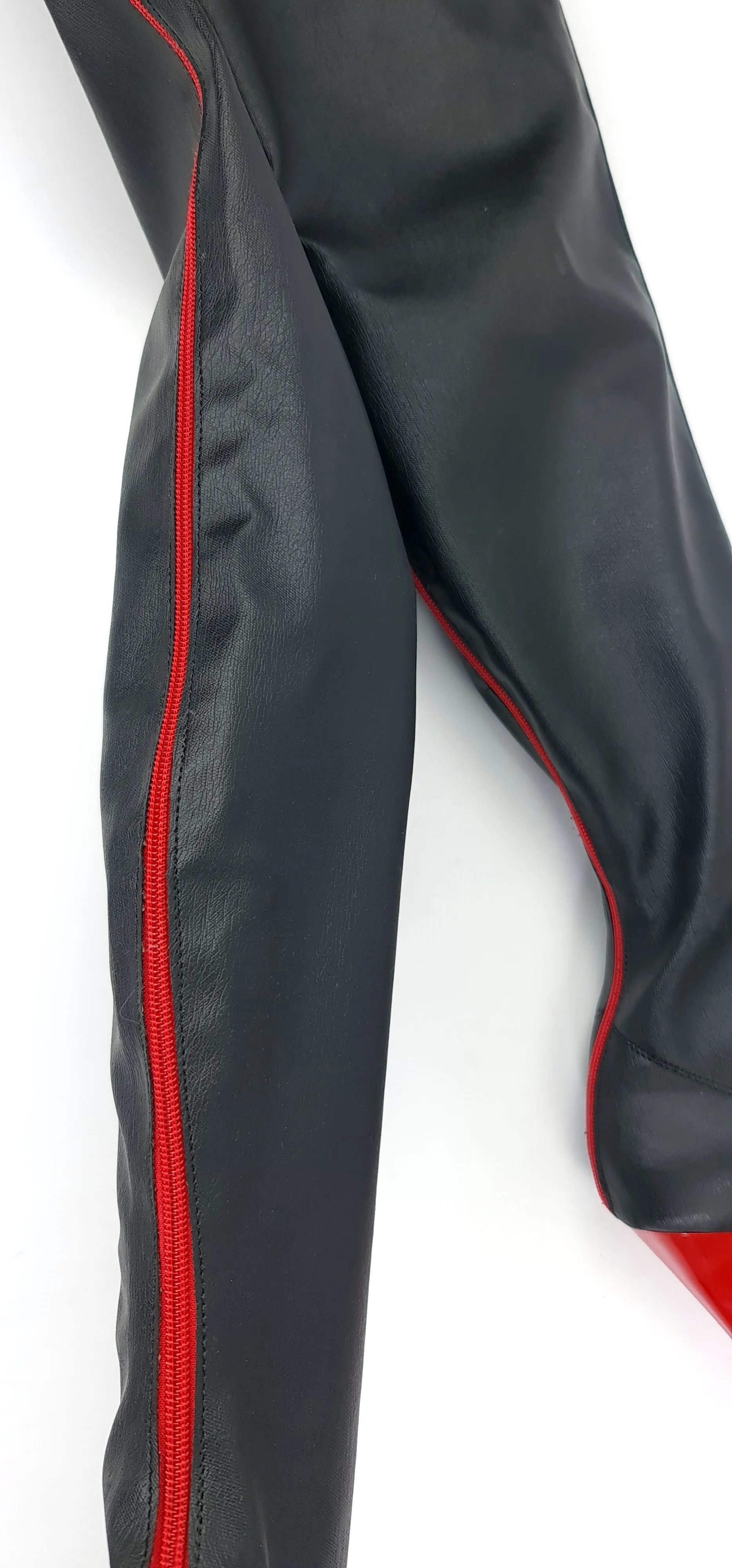 Black Red Full Zip High Heel Thigh Boots