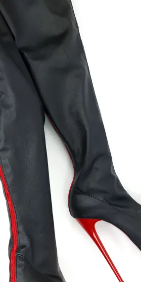 Black Red Full Zip High Heel Thigh Boots