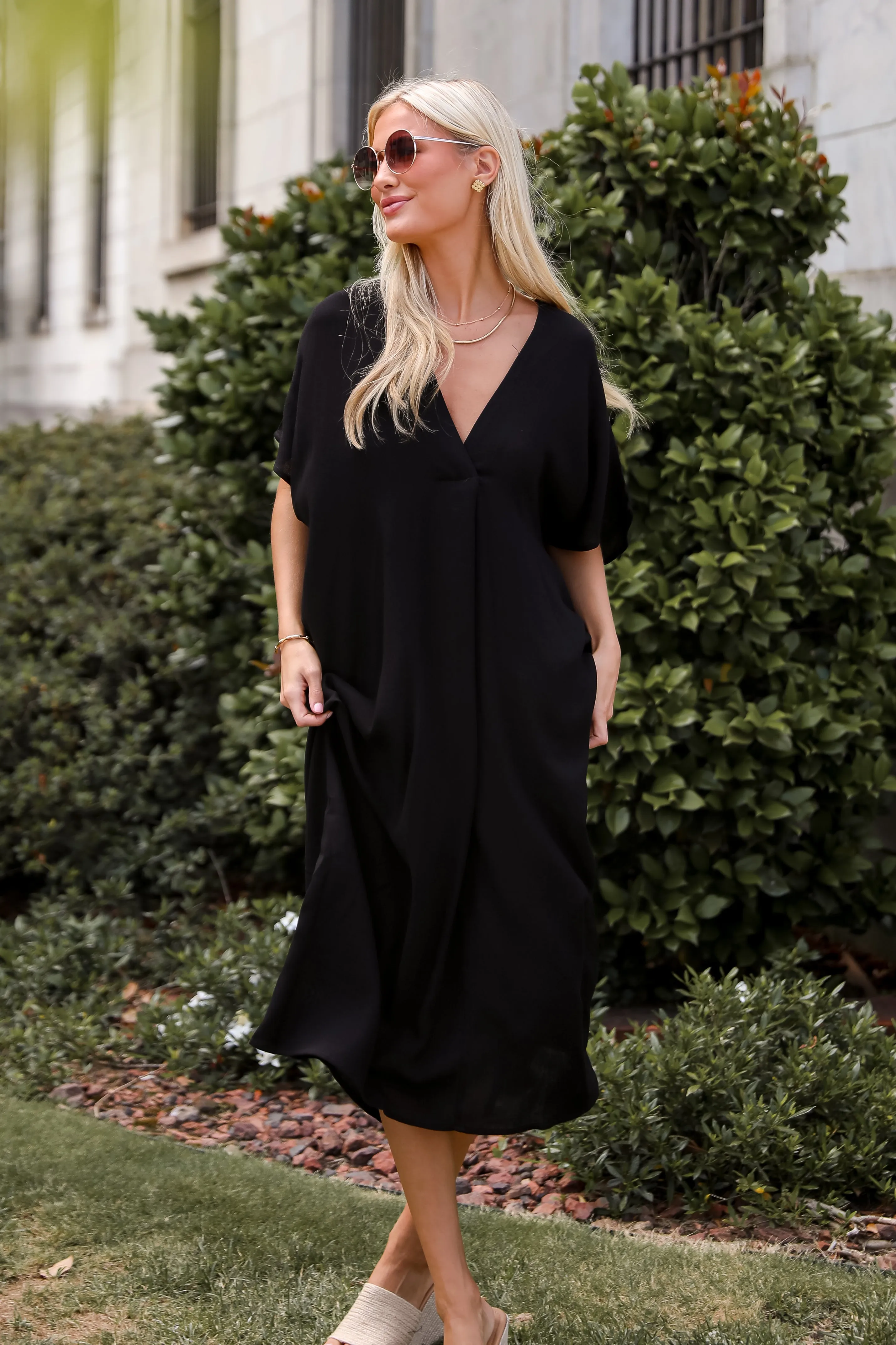 Boardwalk Sunsets Black Midi Dress - DU DEAL