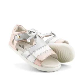 Bobux Step Up Mirror Leather Sandal Seashell Shimmer Pink  Silver Stripe 727336