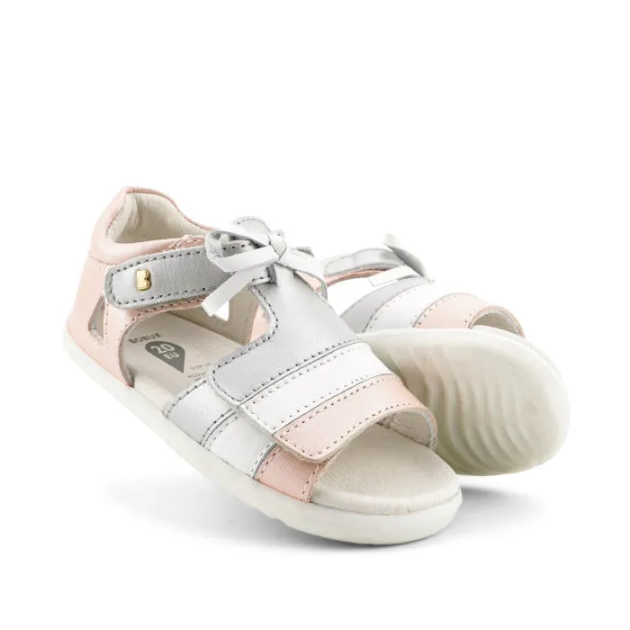 Bobux Step Up Mirror Leather Sandal Seashell Shimmer Pink  Silver Stripe 727336