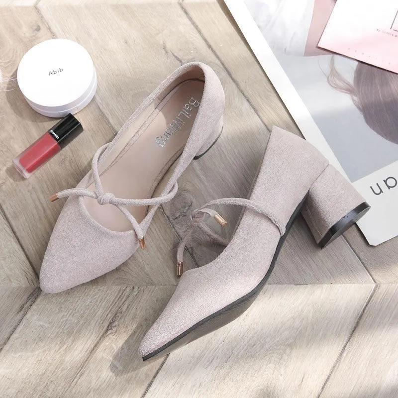 Bowtie Chunky Heel Suede Pumps