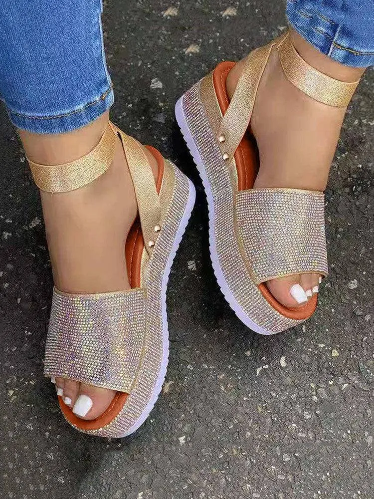 Casual Rhinestone Platform Sandals