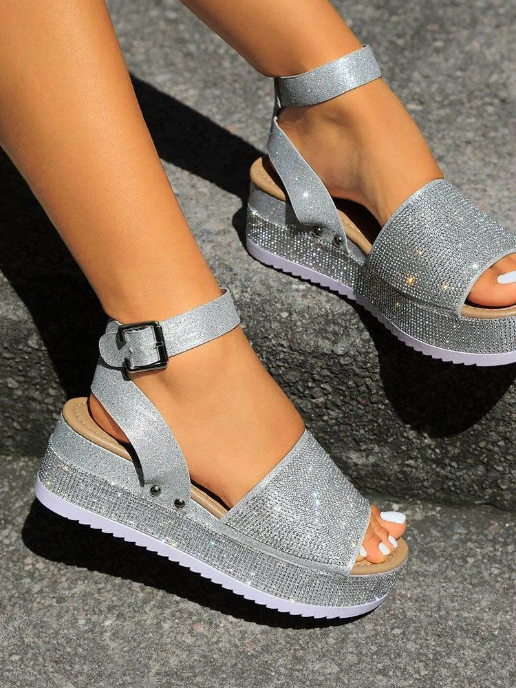 Casual Rhinestone Platform Sandals