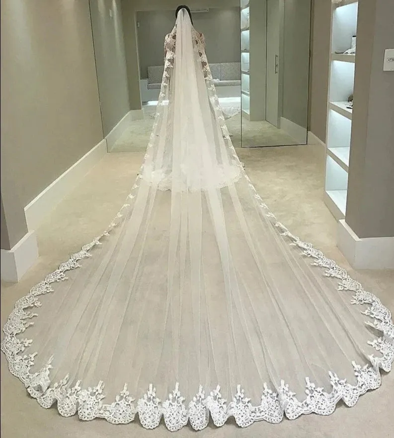 Cathedral One Layer Stunning Lace Edge Wedding Veil