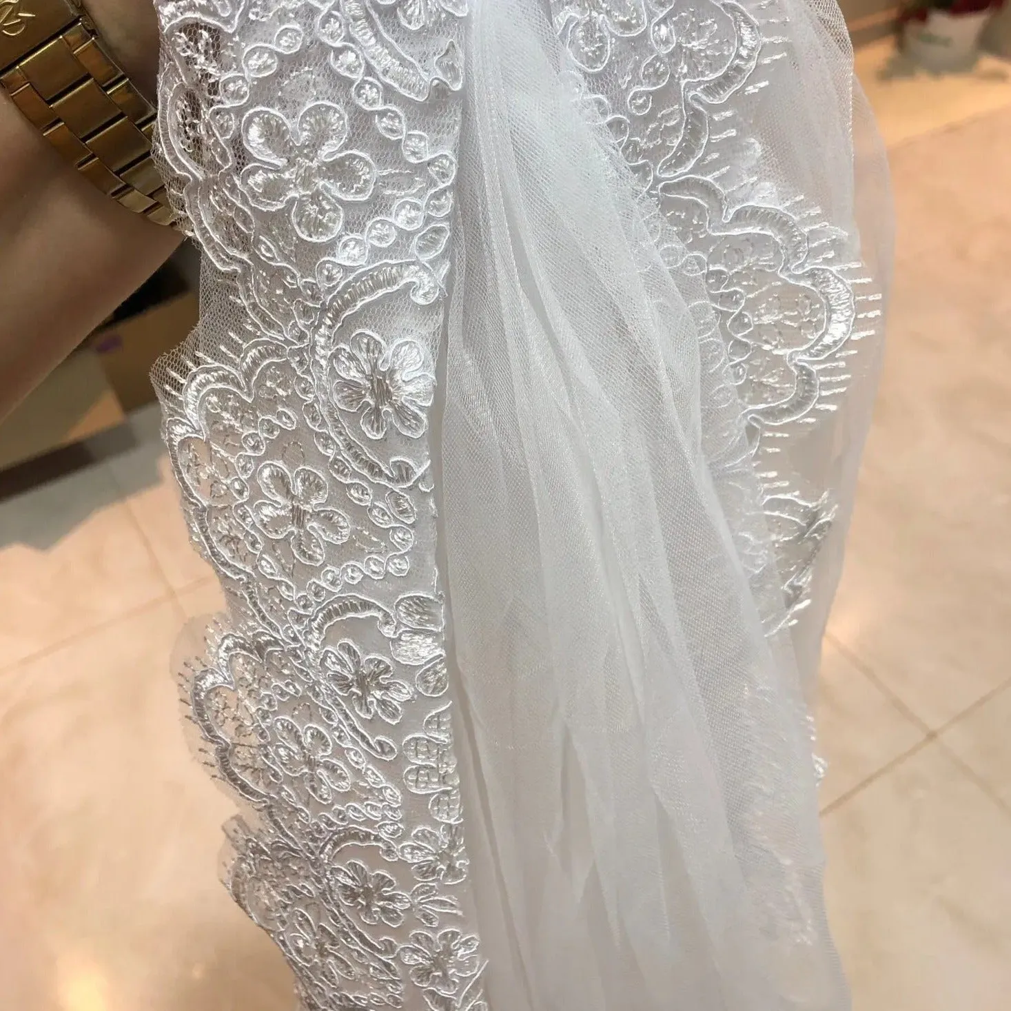 Cathedral One Layer Stunning Lace Edge Wedding Veil