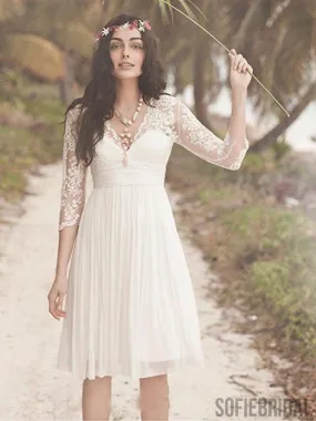 Cheap Long Sleeve Lace Short Beach Wedding Dresses, WD330