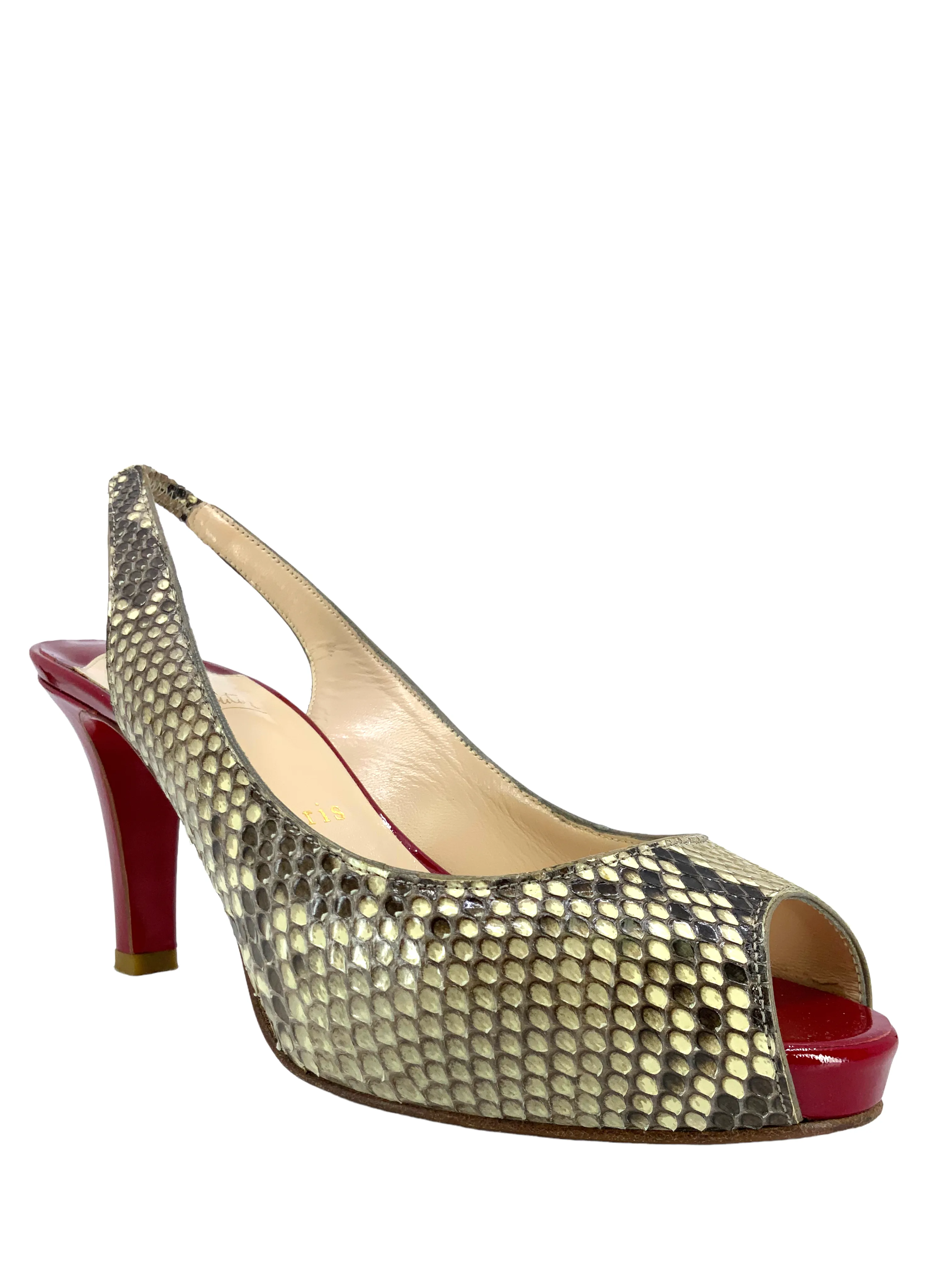 Christian Louboutin Snakeskin Peep Toe Slingbacks Size 7