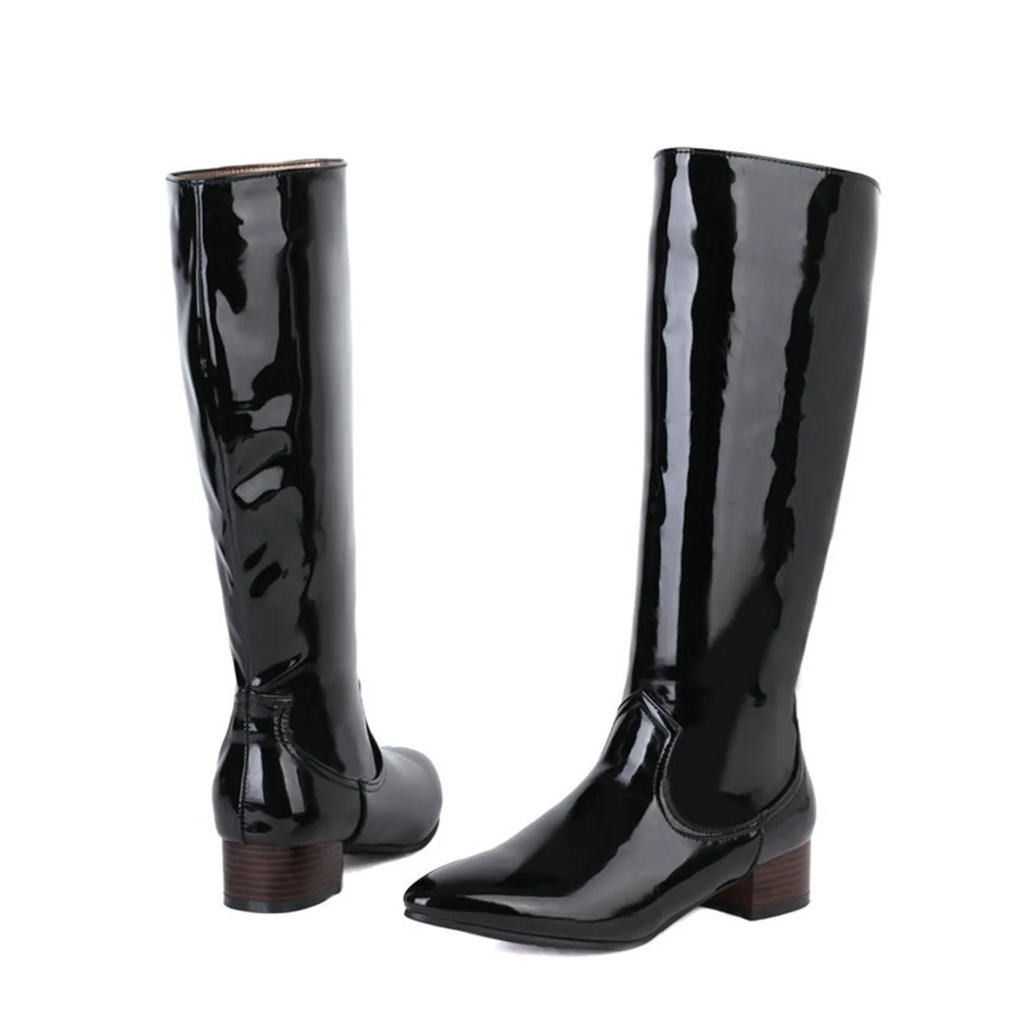 (Clean Up - US 5) Patent leather Low Heel Knee-high Boots