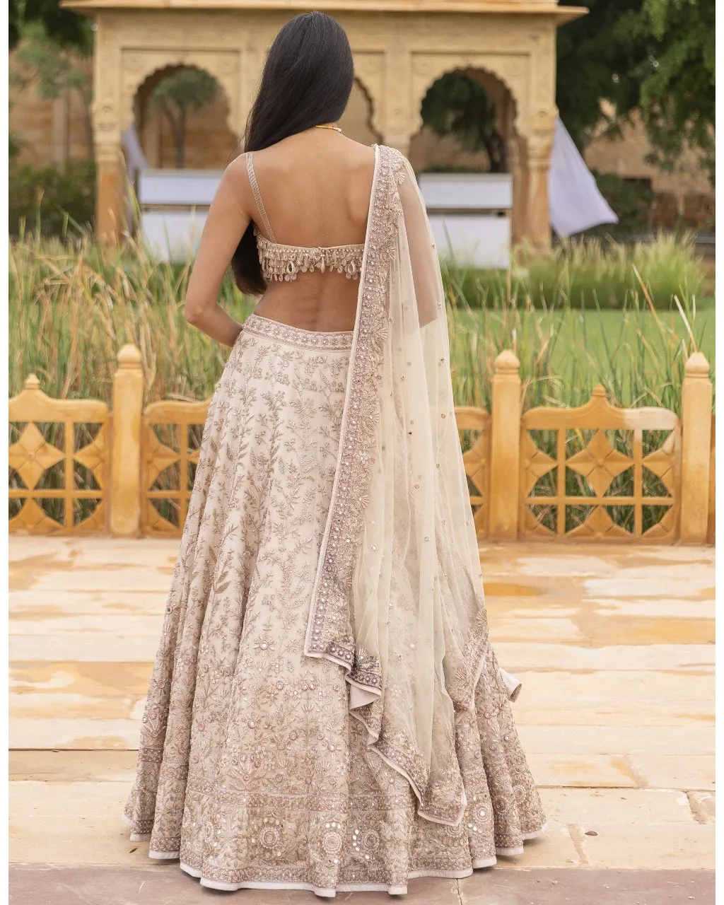 Coconut & Rose Gold Embroidered Lehenga Set