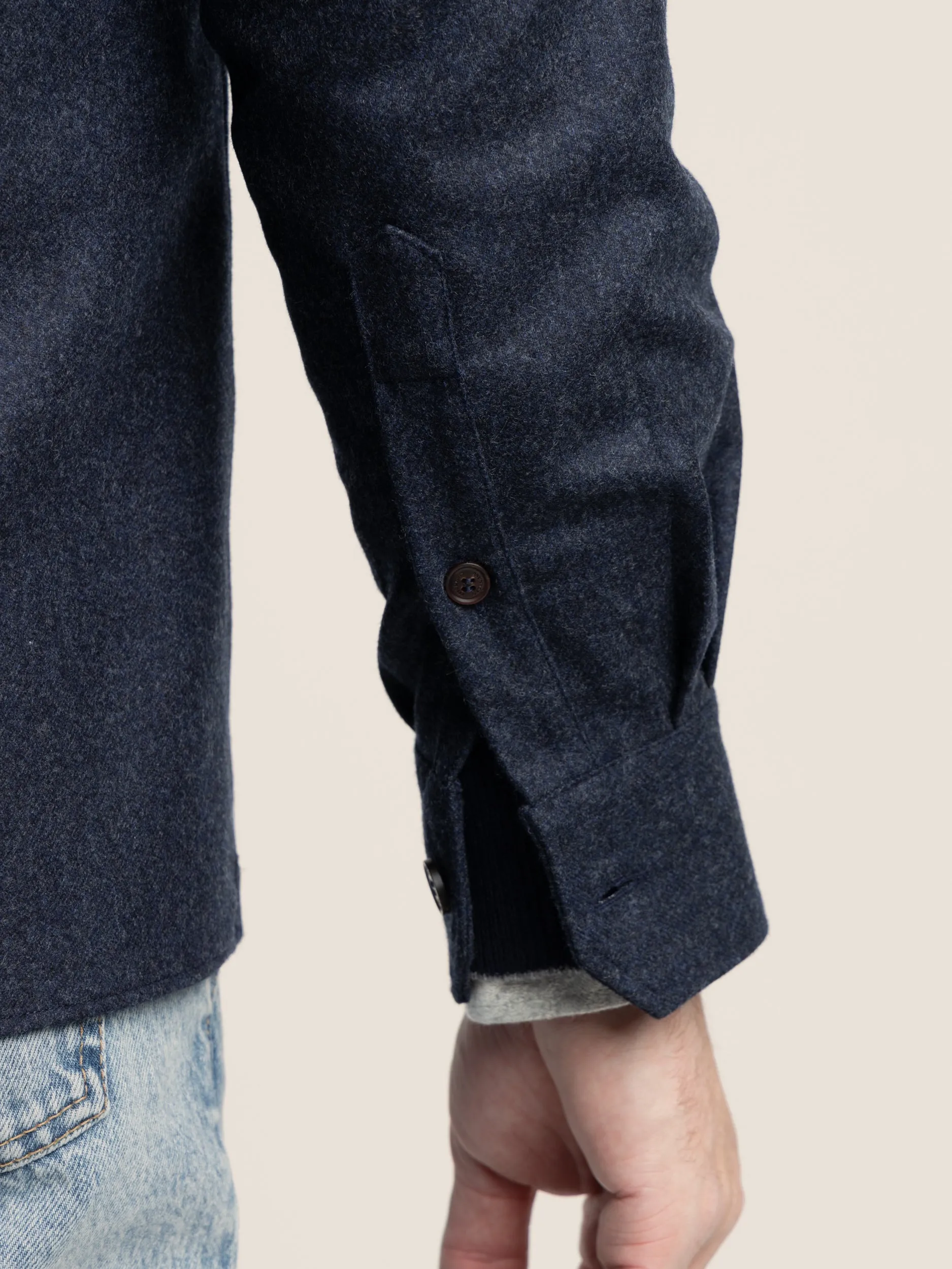 Dark Blue Virgin Wool Flannel Overshirt