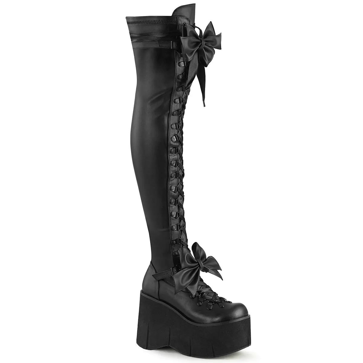 Demonia KERA-303 | Black Stretch Vegan Leather Above Knee Boots