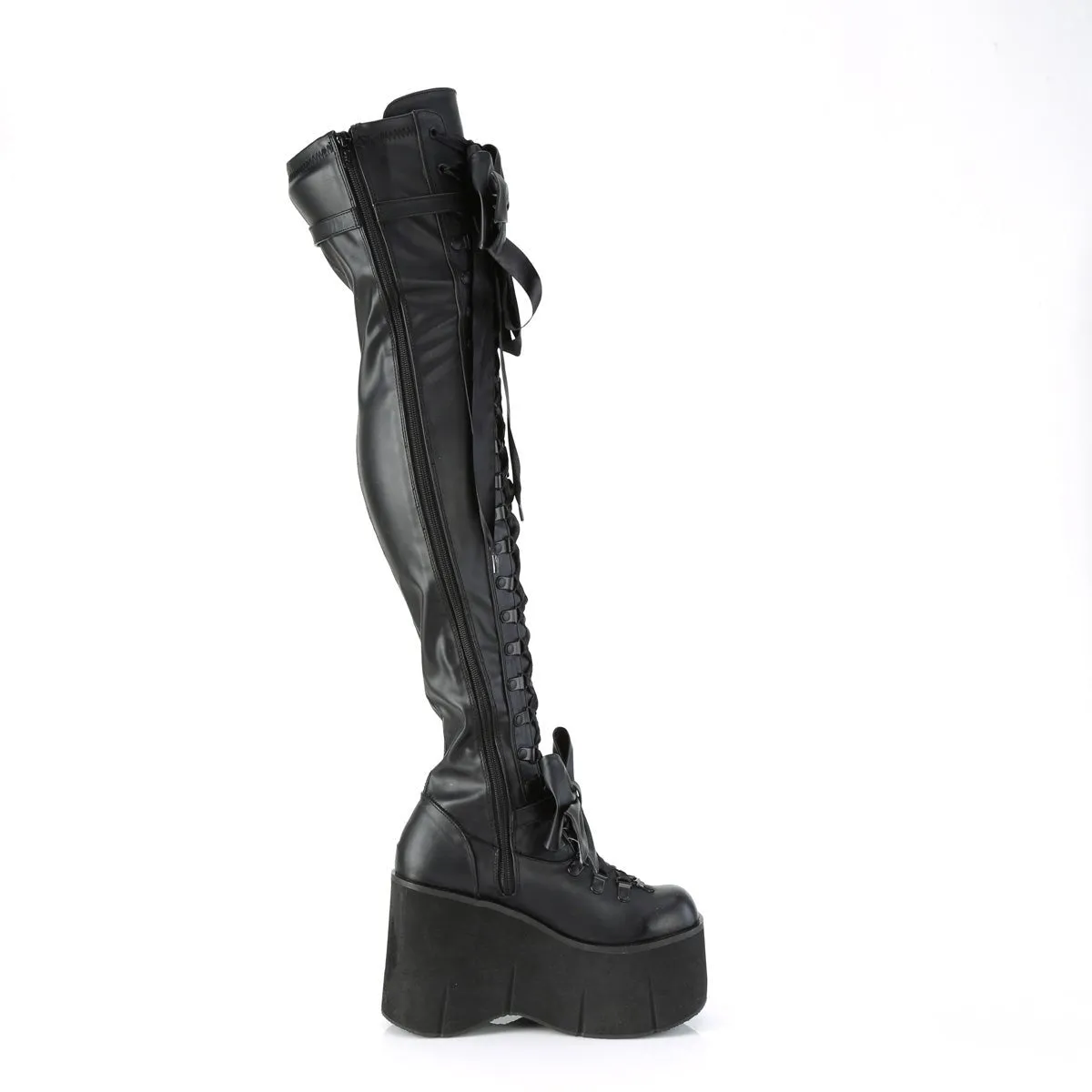 Demonia KERA-303 | Black Stretch Vegan Leather Above Knee Boots