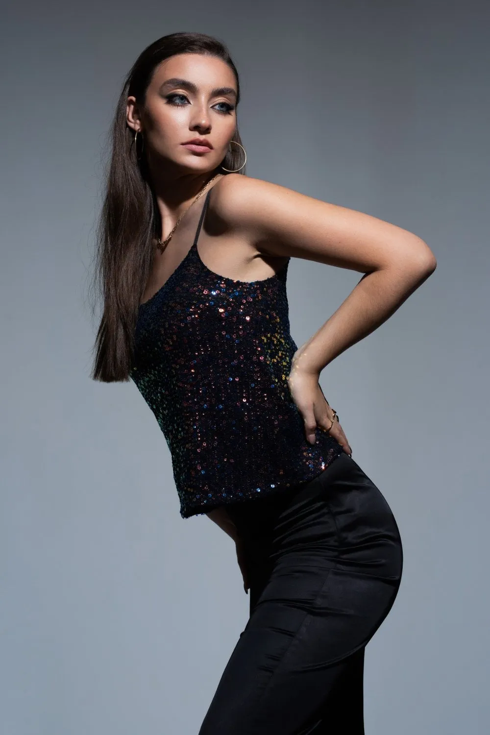 Double Second Multicolour Sequin Strappy Top